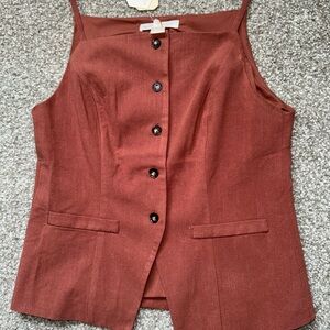 Rust Sleeveless Button-Up Vest